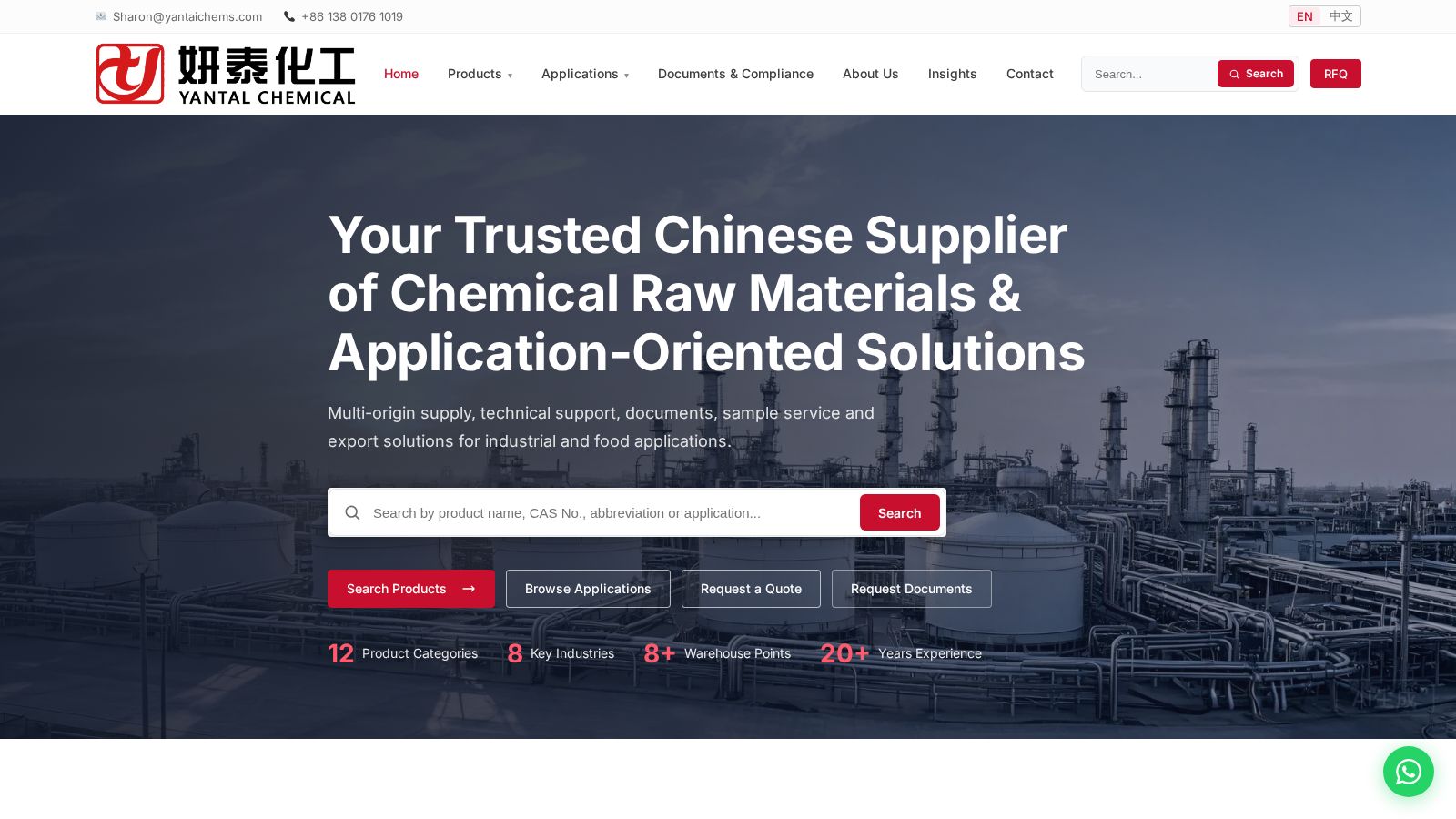 Ảnh chụp Trang chủ website YANTAI CHEMICAL